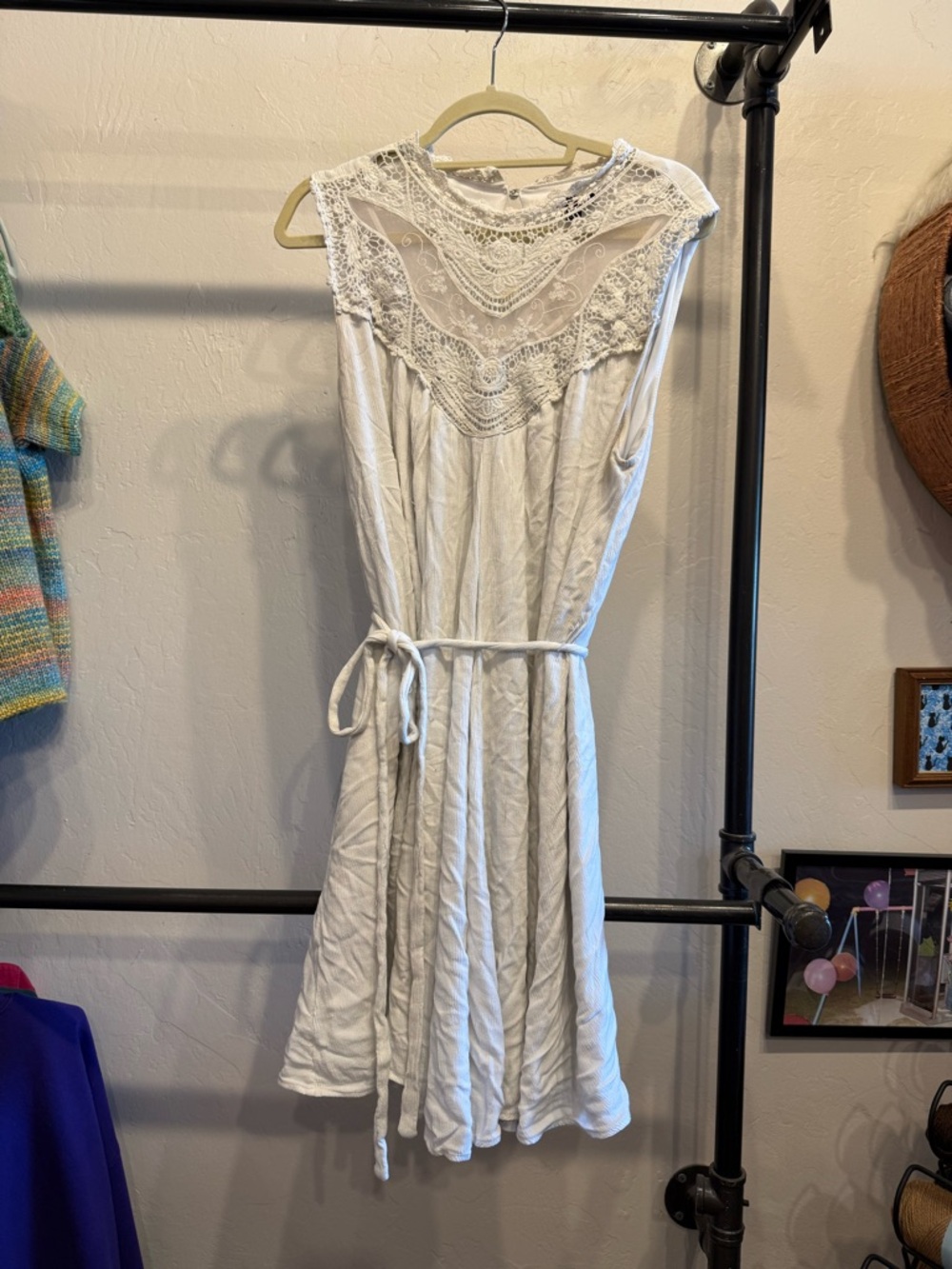 torrid Cream Lace Yoke Sleeveless Dress with Belt